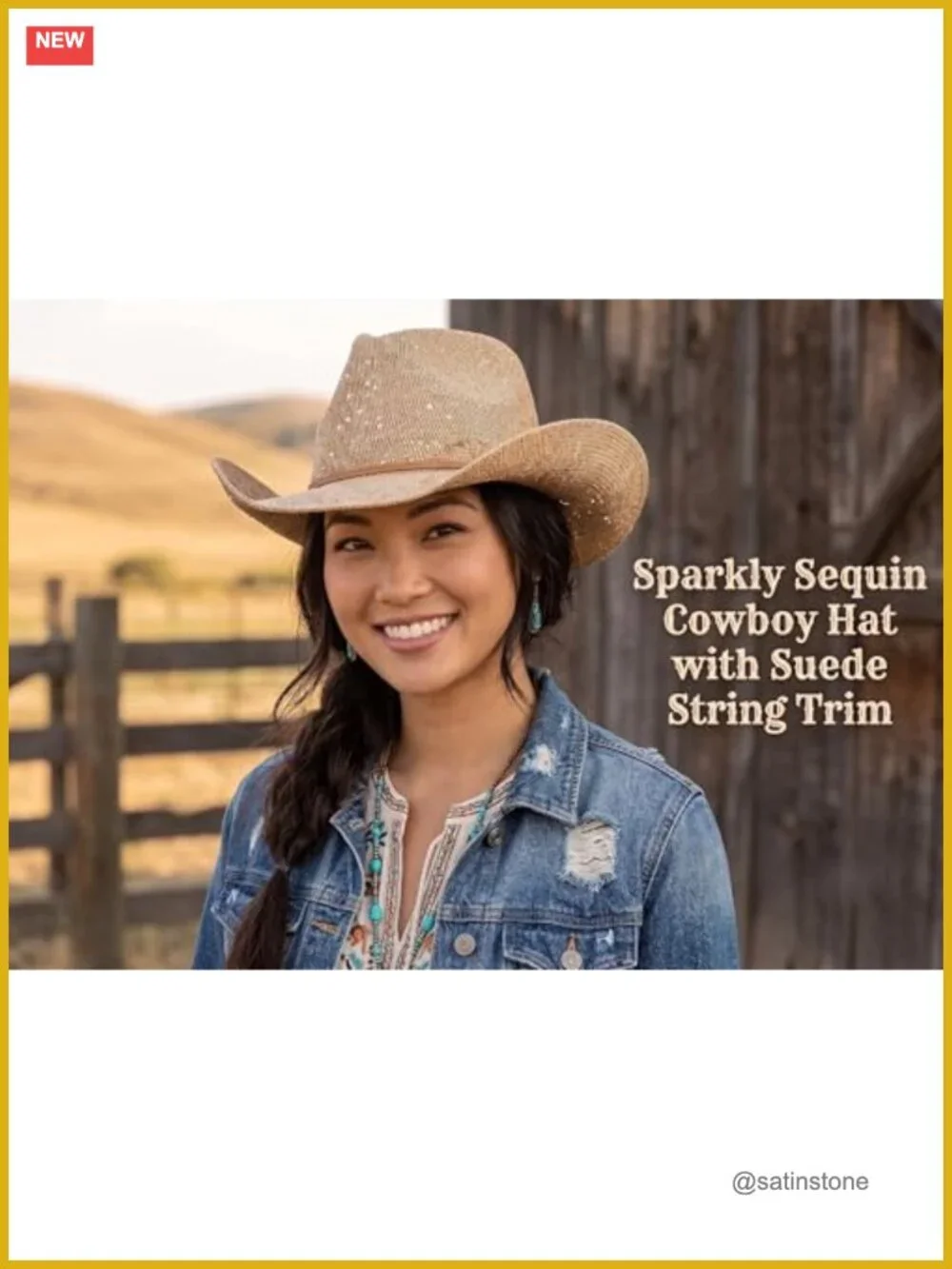 Sparkly Sequin Cowboy Hat with Suede String Trim - Shapeable & Packable